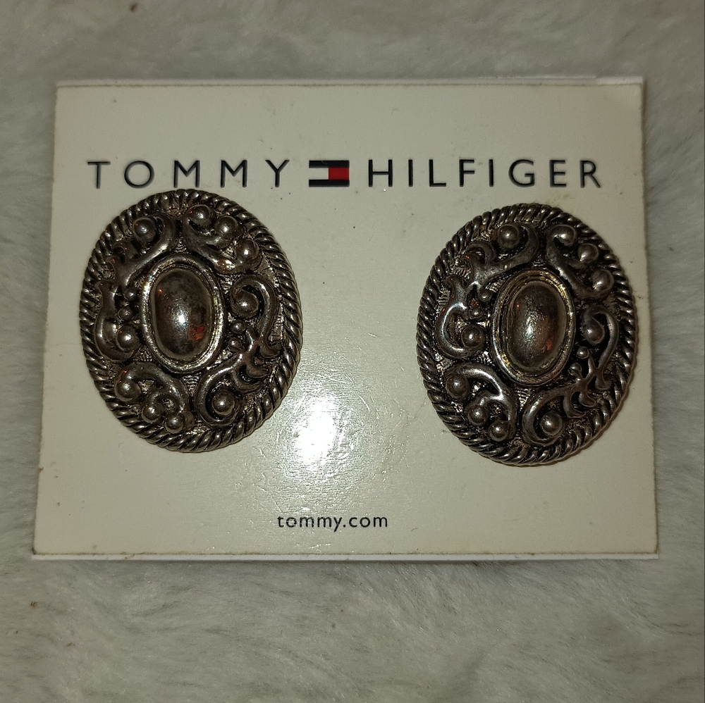 Tommy Hilfiger Silver Tone Clip Earrings (Vintage)